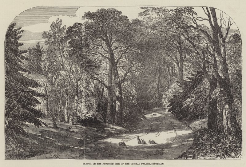 Schets op de voorgestelde locatie van het Crystal Palace, Sydenham door Samuel Read