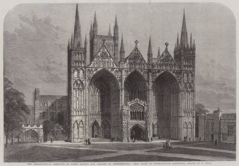 Het Archeologisch Instituut van Groot-Brittannië en Ierland in Peterborough, Westfront van de Kathedraal van Peterborough door Samuel Read