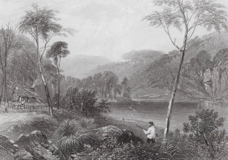 Australië: Fairlight Glen, aan de Warragamba (gravure) door Samuel (after) Prout