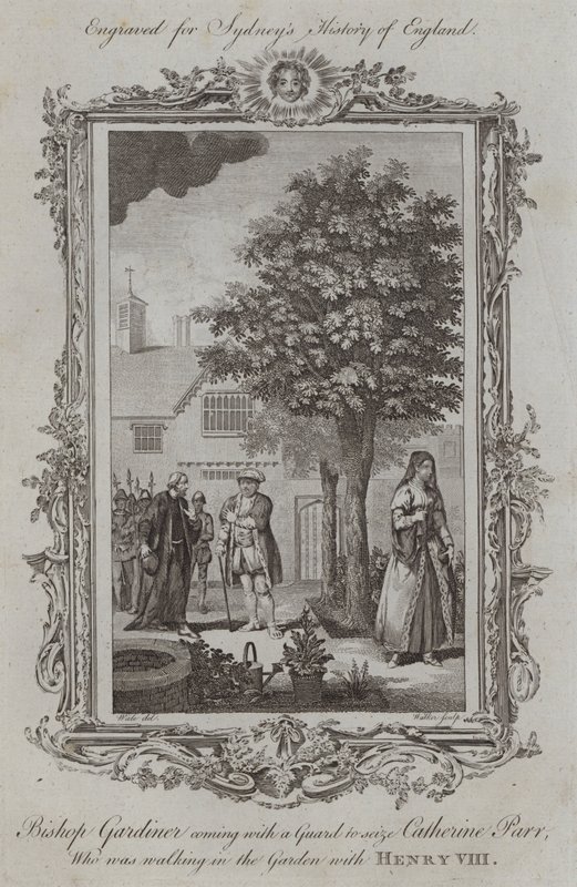 Bisschop Gardiner Komt met een Wacht om Catherine Parr te Arresteren, die in de Tuin met Hendrik VIII Wandelt door Samuel (after) Wale