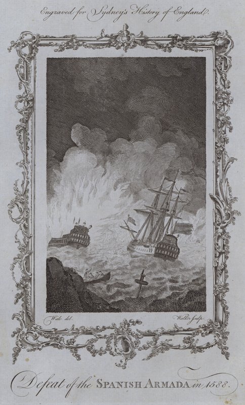 Nederlaag van de Spaanse Armada in 1588 door Samuel (after) Wale