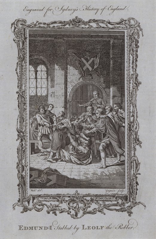 Edmund I Gestoken door Leolf de Rover door Samuel (after) Wale