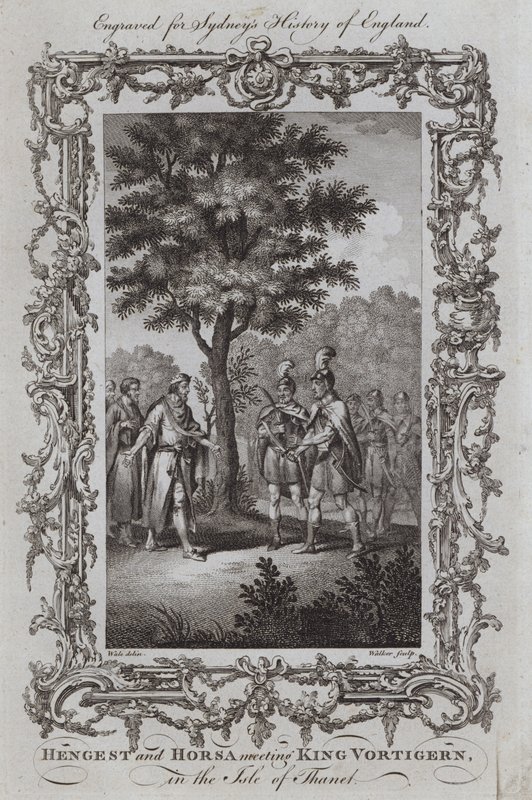 Hengest en Horsa ontmoeten Koning Vortigern op het Eiland Thanet door Samuel (after) Wale
