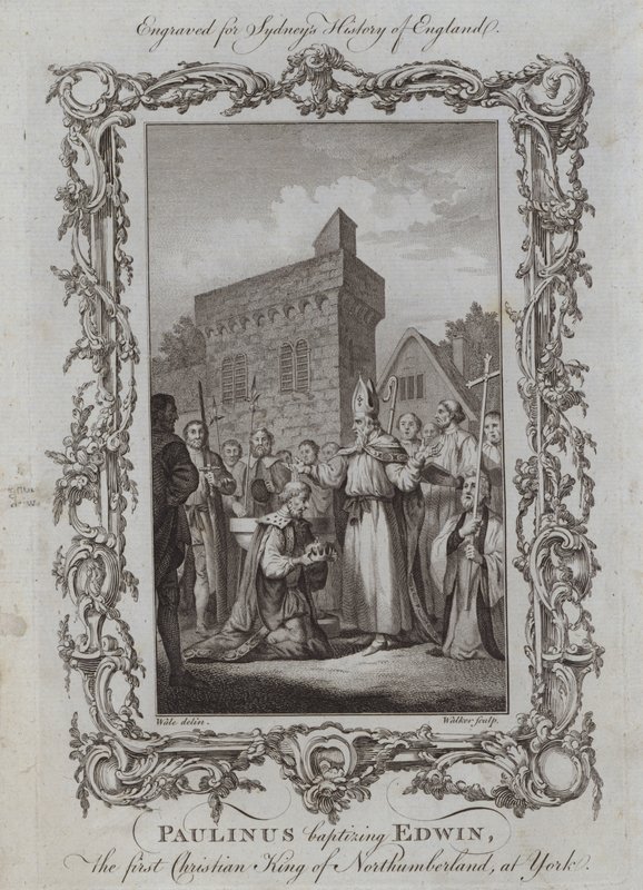 Paulinus doopt Edwin, de eerste christelijke koning van Northumberland, in York door Samuel (after) Wale