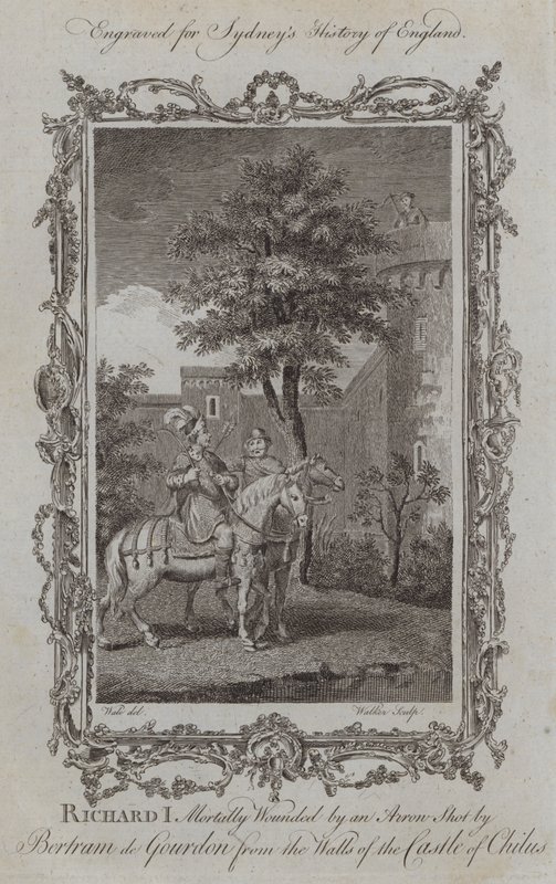 Richard I dodelijk gewond door een pijl geschoten door Bertram de Gourdon vanaf de muren van het kasteel van Chalus door Samuel (after) Wale