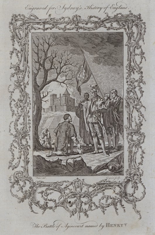 De Slag bij Agincourt genoemd door Henry V (gravure) door Samuel (after) Wale