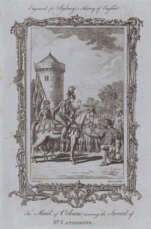 De Maagd van Orléans ontvangt het Zwaard van St. Catherine door Samuel (after) Wale