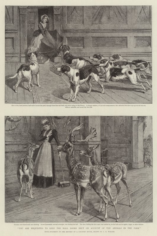 U wordt verzocht de Haldeuren gesloten te houden vanwege de Dieren in het Park (litho) door Samuel Edmund (after) Waller