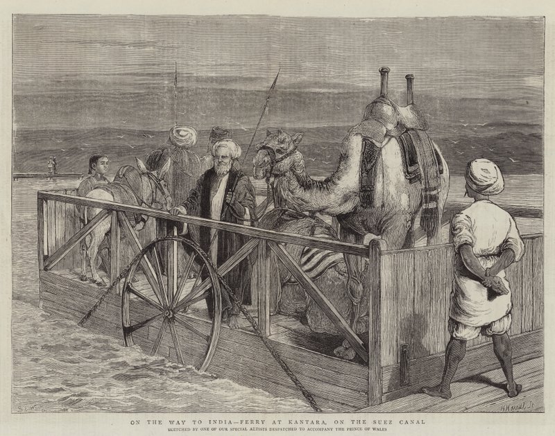 Op weg naar India, veerboot bij Kantara, aan het Suezkanaal door Samuel Edmund Waller