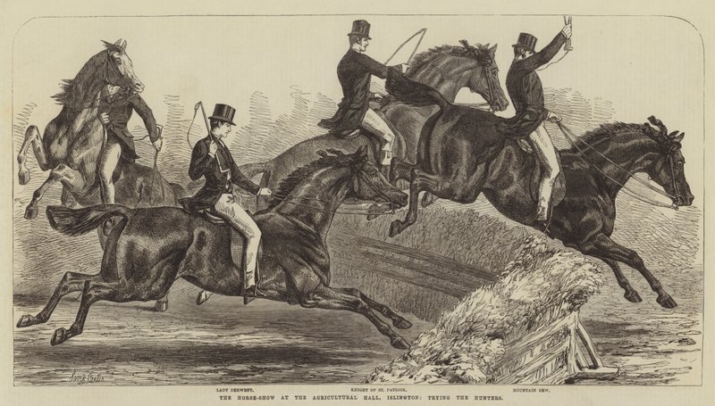 De Paardenshow in de Agricultural Hall, Islington, het Proberen van de Jagers door Samuel John Carter