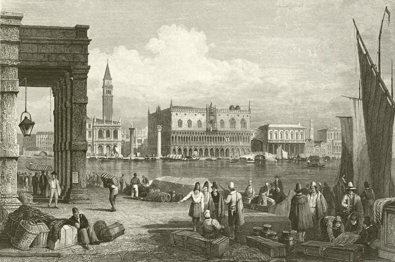 Het Grote Kanaal en het Dogepaleis, Venetië door Samuel Prout