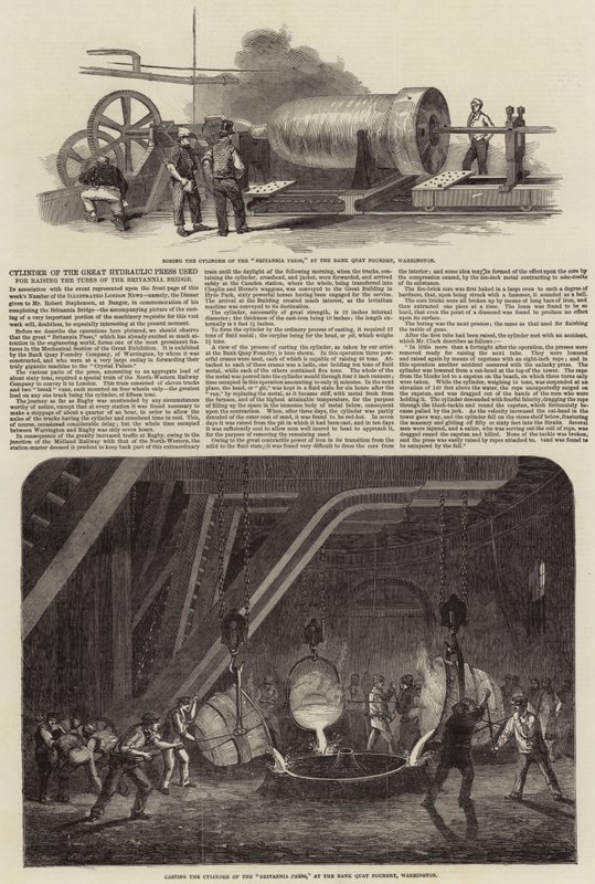Cilinder van de Grote Hydraulische Pers gebruikt voor het heffen van de Buizen van de Britannia Brug door Samuel Read