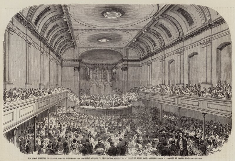 Zijne Koninklijke Hoogheid de Prins-Gemaal houdt de inaugurele rede voor de British Association in de New Music Hall, Aberdeen door Samuel Read