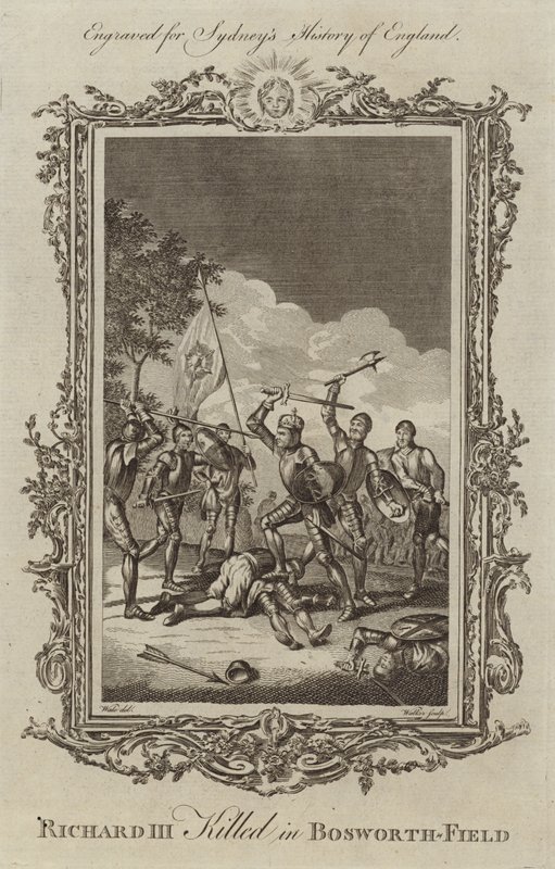 Koning Richard III gedood in Bosworth Field door Samuel Wale