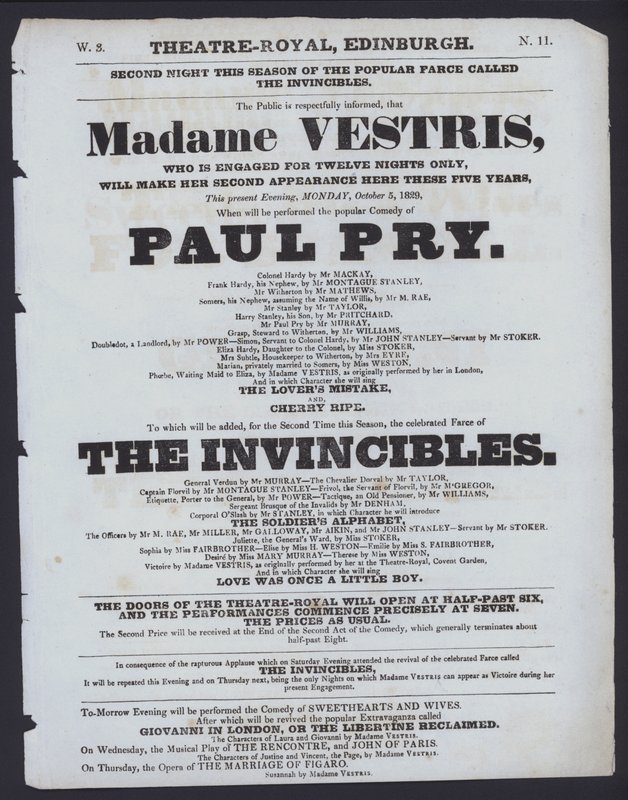 Theaterprogramma voor het Theatre Royal, Edinburgh, 5 oktober 1829 door Scottish School
