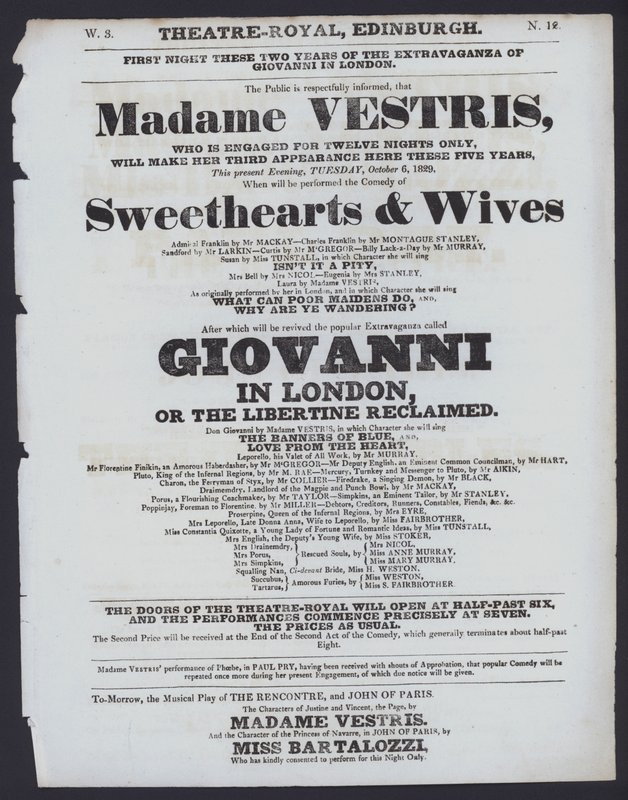Theaterprogramma voor het Theatre Royal, Edinburgh, 6 oktober 1829 door Scottish School