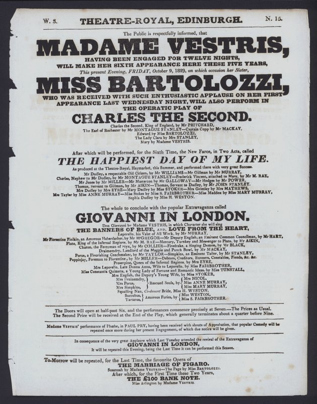 Theaterprogramma voor het Theatre Royal, Edinburgh, 9 oktober 1829 door Scottish School