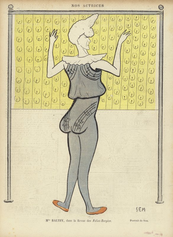 Louise Balthy, Franse actrice, bij de Folies-Bergere, illustratie voor Le Rire door Sem