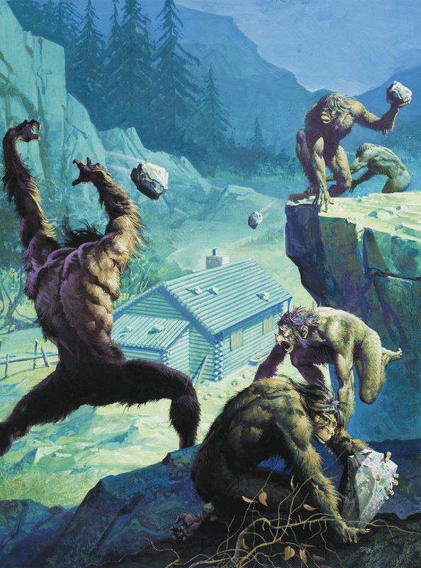 Big Foot, of legendarische Amerikaanse Man-Apes (gouache op papier) door Severino Baraldi