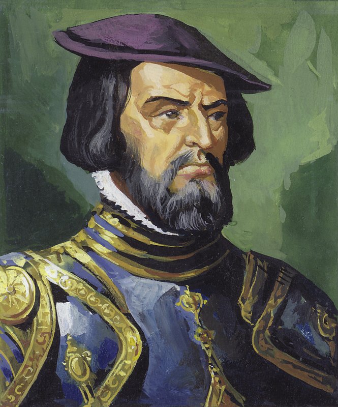 Hernando Cortes (gouache op papier) door Severino Baraldi