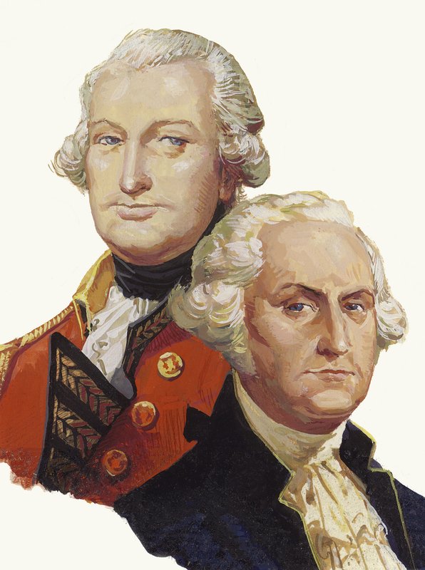 Lord Cornwallis en George Washington (gouache op papier) door Severino Baraldi
