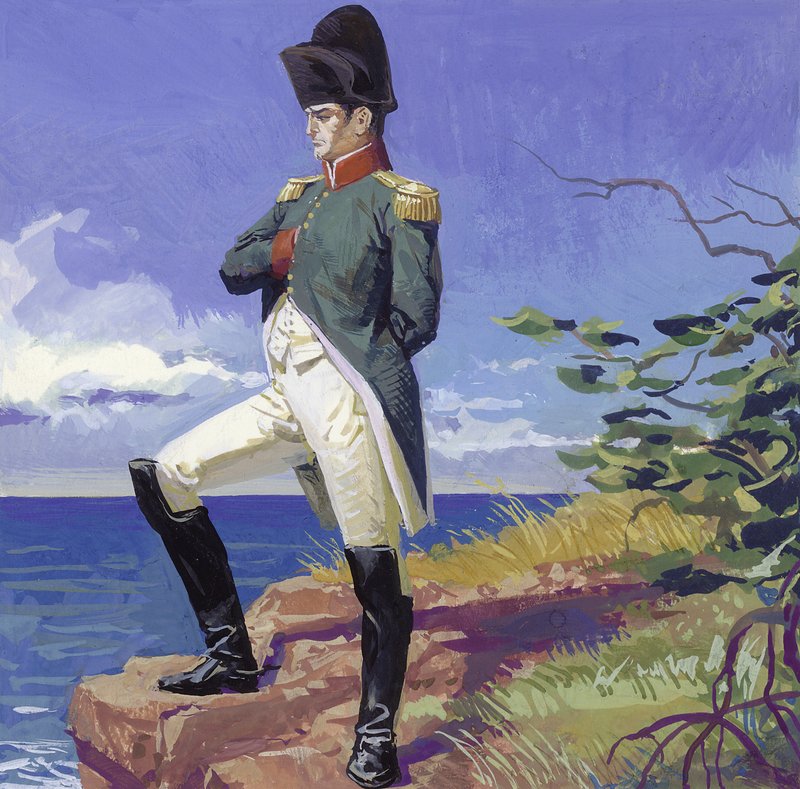 Napoleon in ballingschap op het eiland Sint-Helena (gouache op papier) door Severino Baraldi