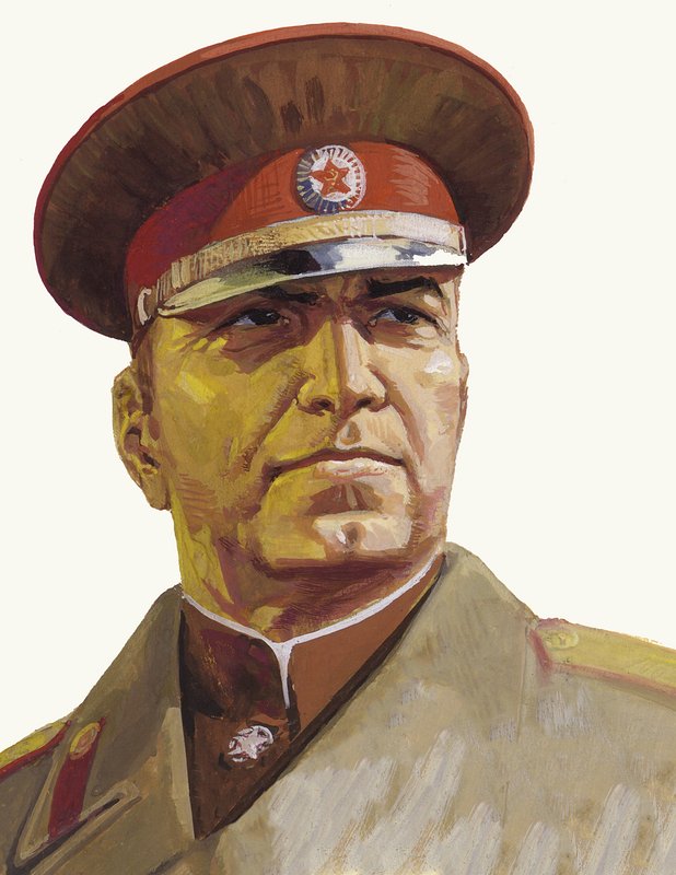 Russische generaal Georgi Zjoekov (gouache op papier) door Severino Baraldi