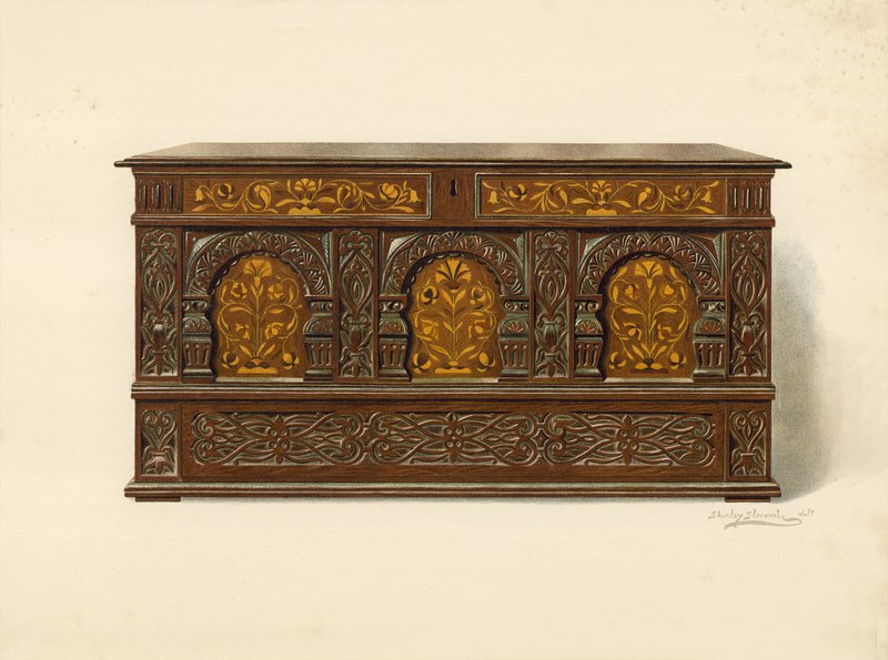 Eiken Ingelegde Kist, eigendom van Arthur James door Shirley Charles Llewellyn Slocombe