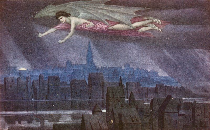 De Gouden Legende: Lucifer vliegt over de stad door Sidney Meteyard