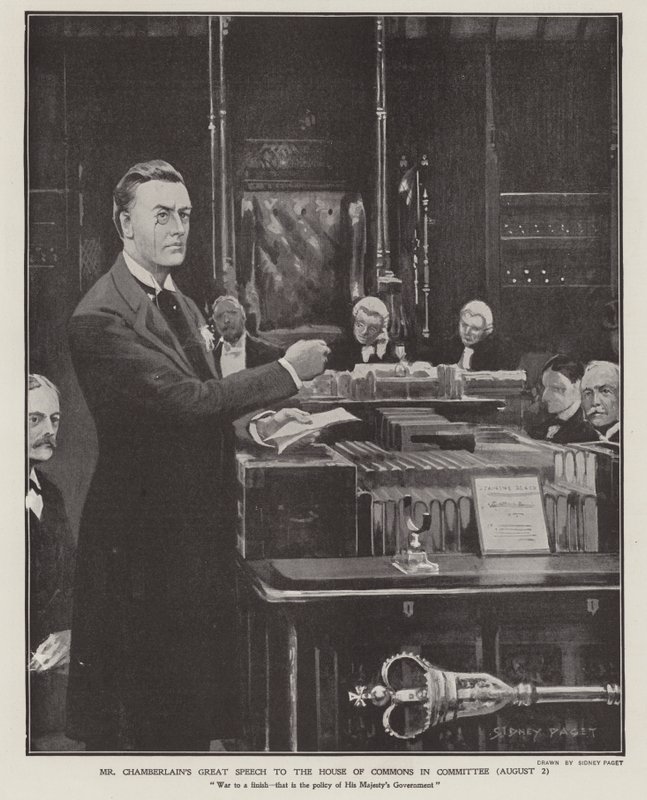 Toespraak van Joseph Chamberlain over de Boerenoorlog in het Lagerhuis op 2 augustus 1901 door Sidney Paget