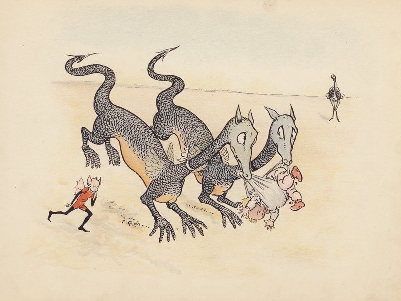 Illustratie voor Little Twin Dragons door S Rosamond Praeger (kleurenlitho) door Sophia Rosamond Praeger
