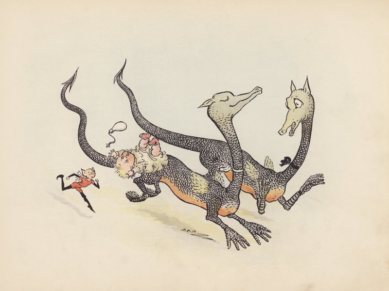 Illustratie voor Little Twin Dragons door S Rosamond Praeger (kleurenlitho) door Sophia Rosamond Praeger