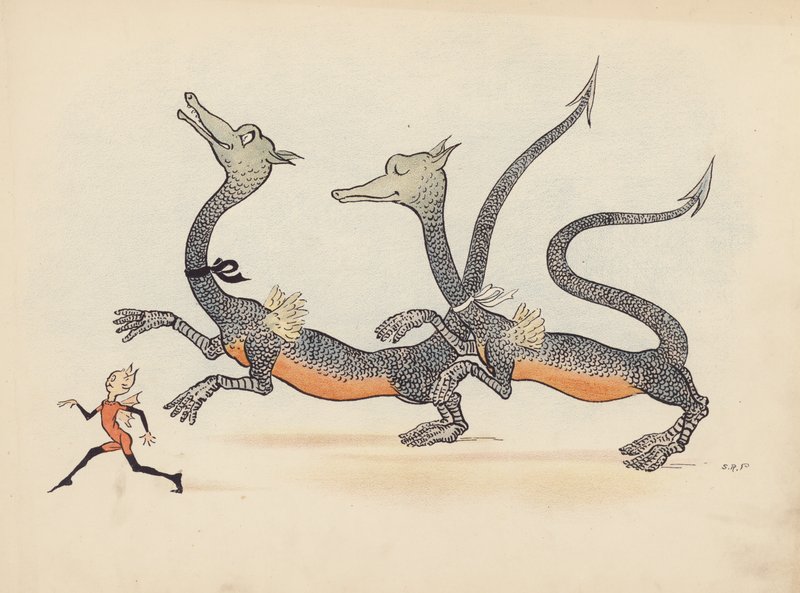Illustratie voor Little Twin Dragons door S Rosamond Praeger (kleurenlitho) door Sophia Rosamond Praeger
