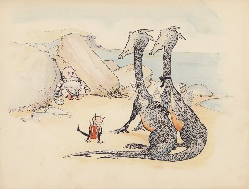Illustratie voor Little Twin Dragons door S Rosamond Praeger (kleurenlitho) door Sophia Rosamond Praeger