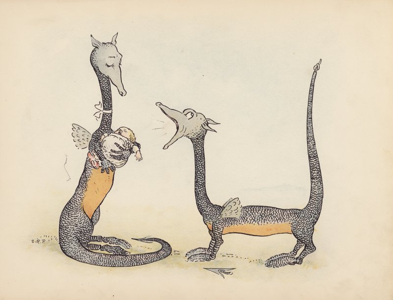 Illustratie voor Little Twin Dragons door S Rosamond Praeger (kleurenlitho) door Sophia Rosamond Praeger