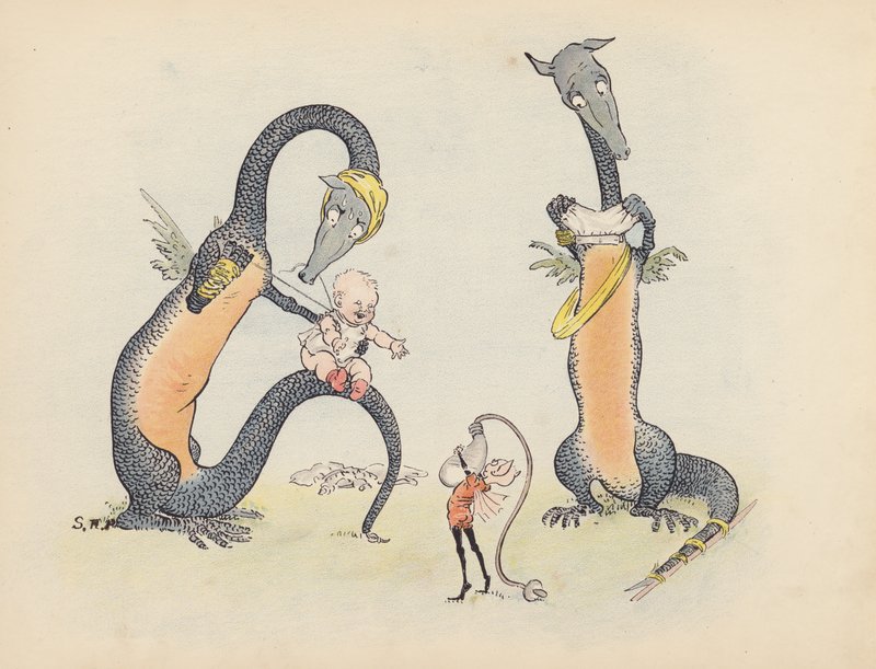 Illustratie voor Little Twin Dragons door S Rosamond Praeger (kleurenlitho) door Sophia Rosamond Praeger