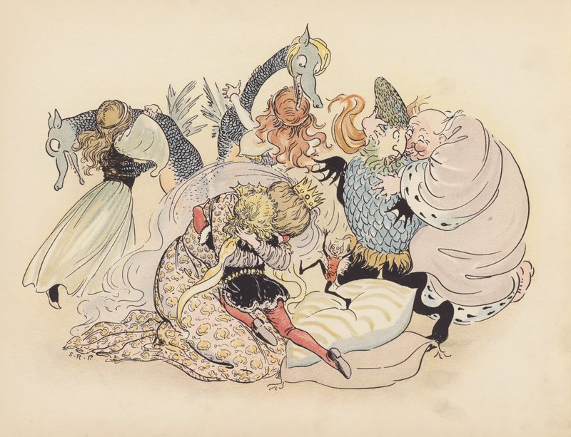Illustratie voor Little Twin Dragons door S Rosamond Praeger (kleurenlitho) door Sophia Rosamond Praeger