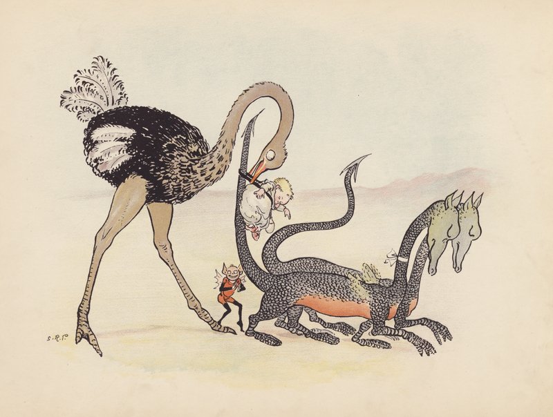 Illustratie voor Little Twin Dragons door S Rosamond Praeger (kleurenlitho) door Sophia Rosamond Praeger
