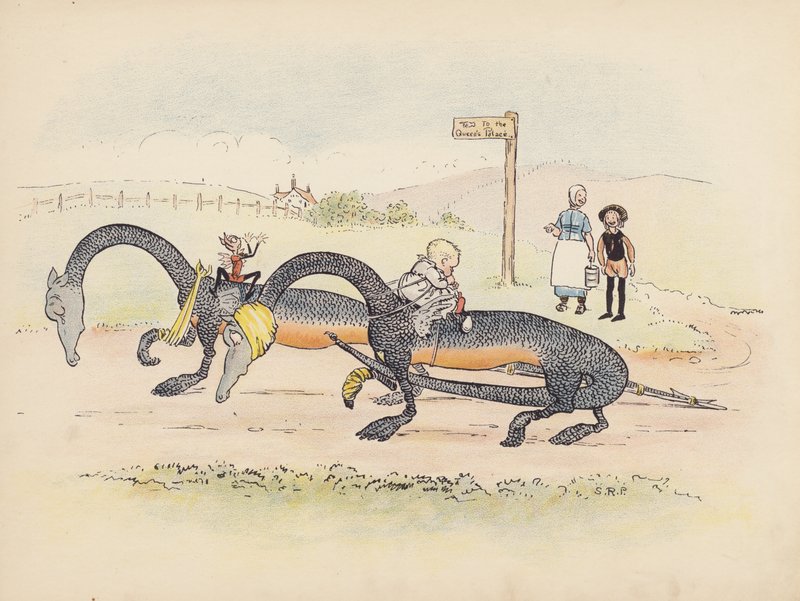 Illustratie voor Little Twin Dragons door S Rosamond Praeger (kleurenlitho) door Sophia Rosamond Praeger