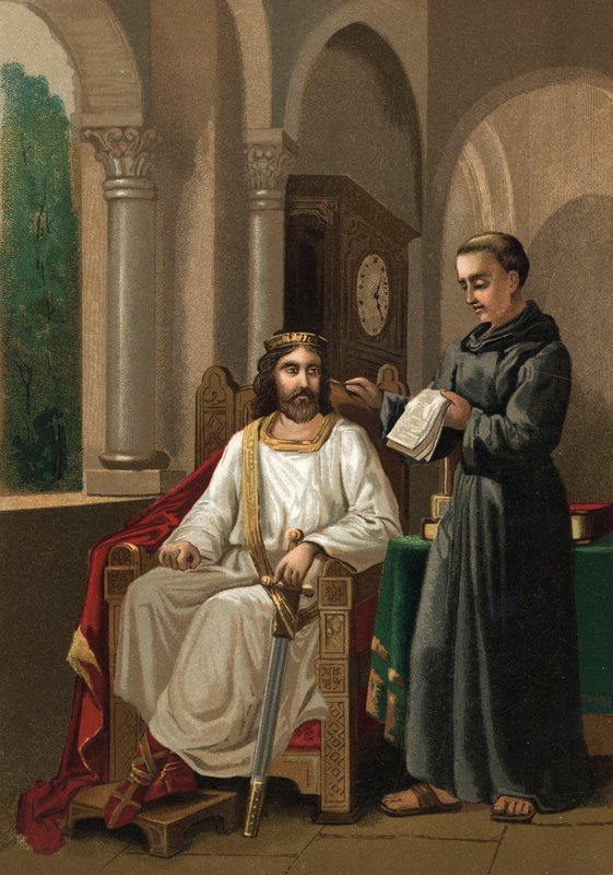 Karel de Grote en Alcuin door Spanish School