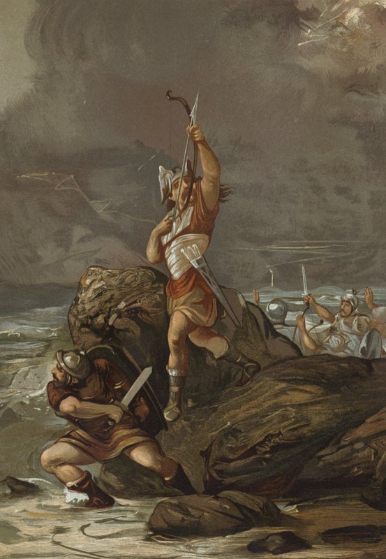 Galliërs die pijlen naar de lucht schieten om een storm te kalmeren door Spanish School