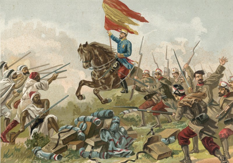 Heldhaftigheid van generaal Prim bij Castillejos, Marokko, 1859 door Spanish School