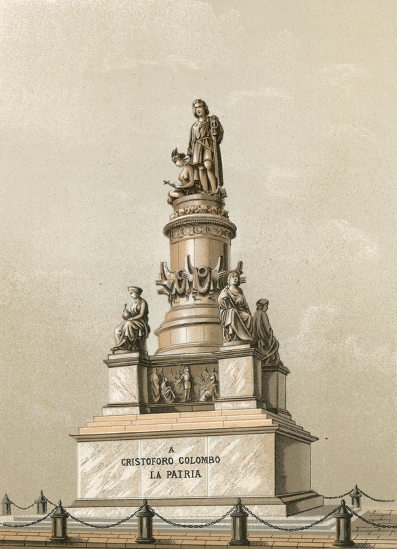 Monument voor Columbus in Genua door Spanish School