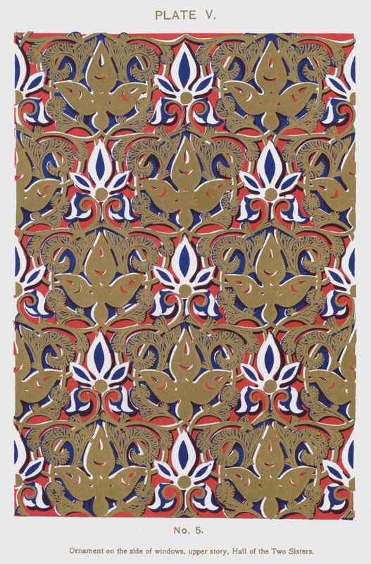 Ornament aan de zijkant van ramen, bovenverdieping, Hal van de Twee Zusters (kleur litho) door Spanish School