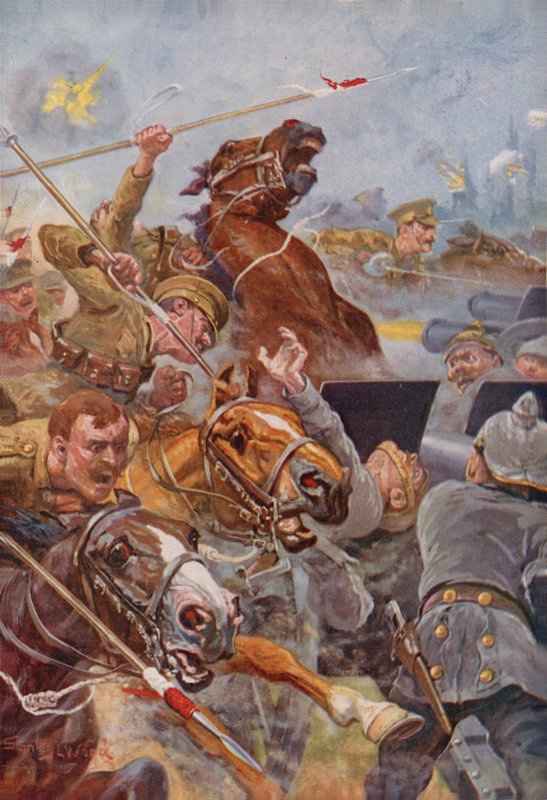 De aanval van de 9e Lancers tijdens de terugtocht uit Mons door Stanley L. Wood