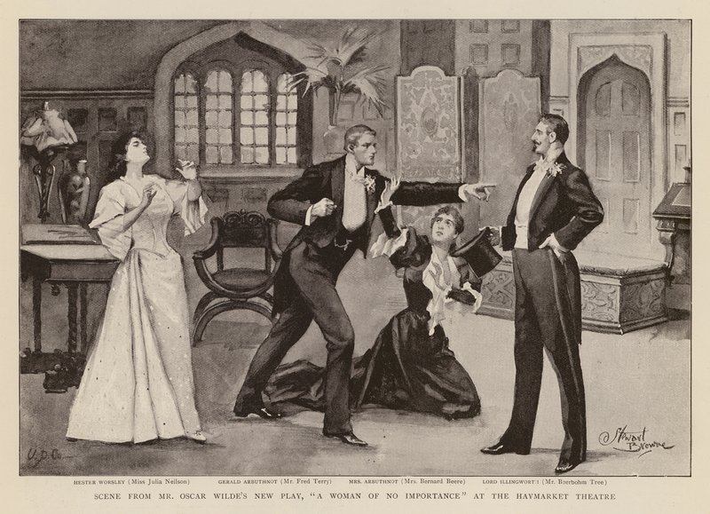 Scène uit het toneelstuk, A Woman of No Importance, door Oscar Wilde door Stewart Browne