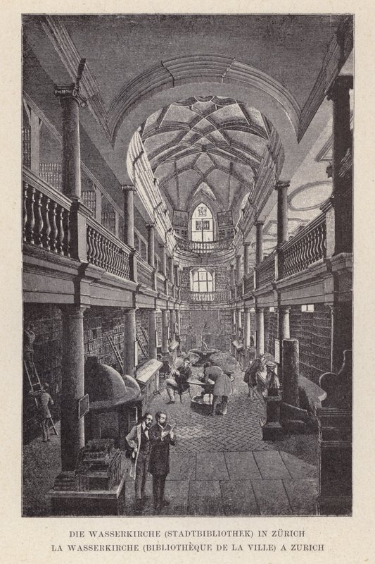 Die Wasserkirche, Stadtbibliothek, in Zürich (gravure) door Swiss School