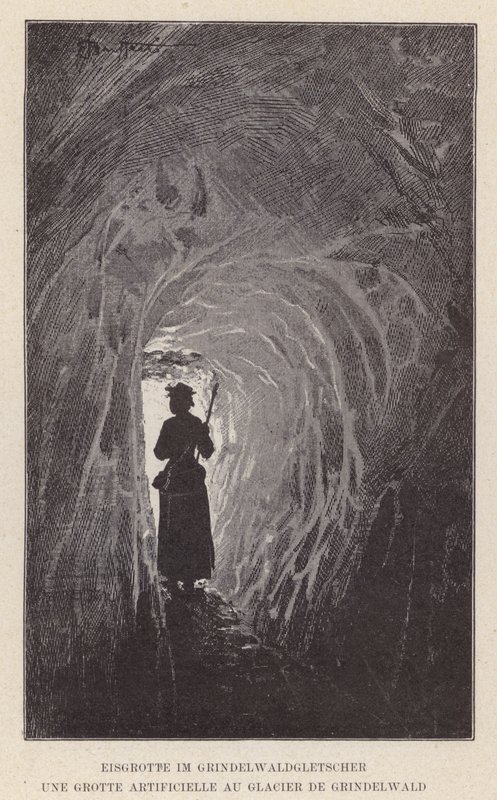 Eisgrotte in de Grindelwaldgletscher, Een Kunstmatige Grot in de Grindelwaldgletscher (gravure) door Swiss School