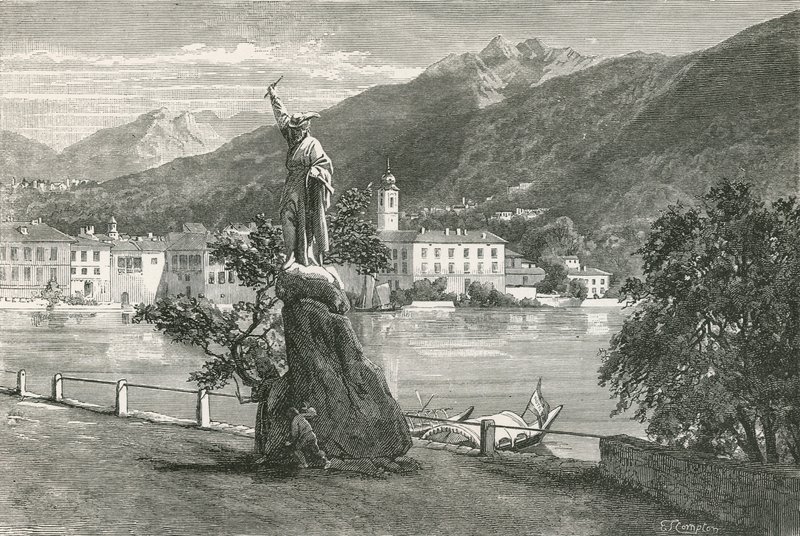 Lugano, met het standbeeld van Tell door Vela door Swiss School