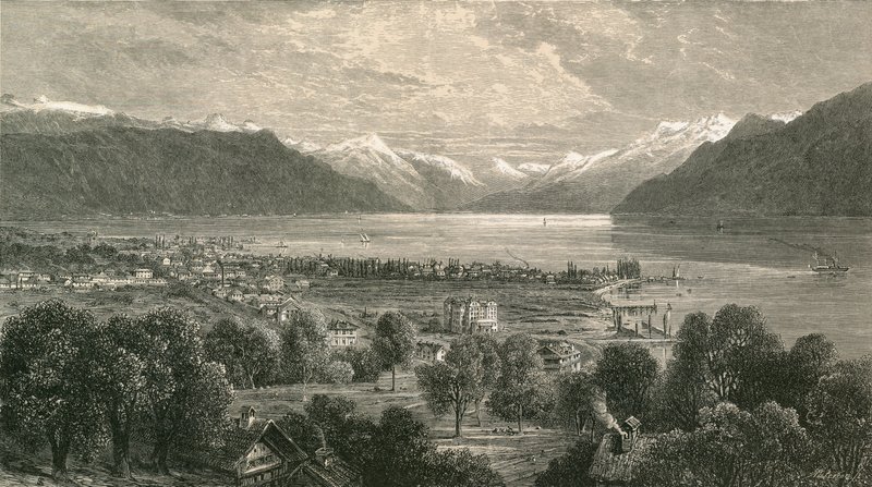 Vevey en het bovenste deel van het Meer van Genève, richting het Rhônedal door Swiss School
